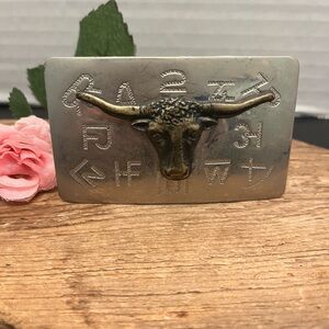 Silver Belt Buckle with Bull Design